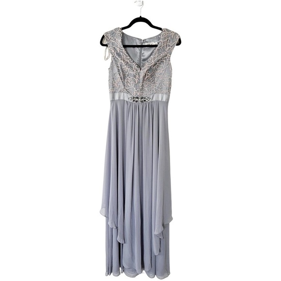 ELIZA J Embellished Flowy Gown Light Gray Maxi Dress Size 4 - Picture 2 of 7